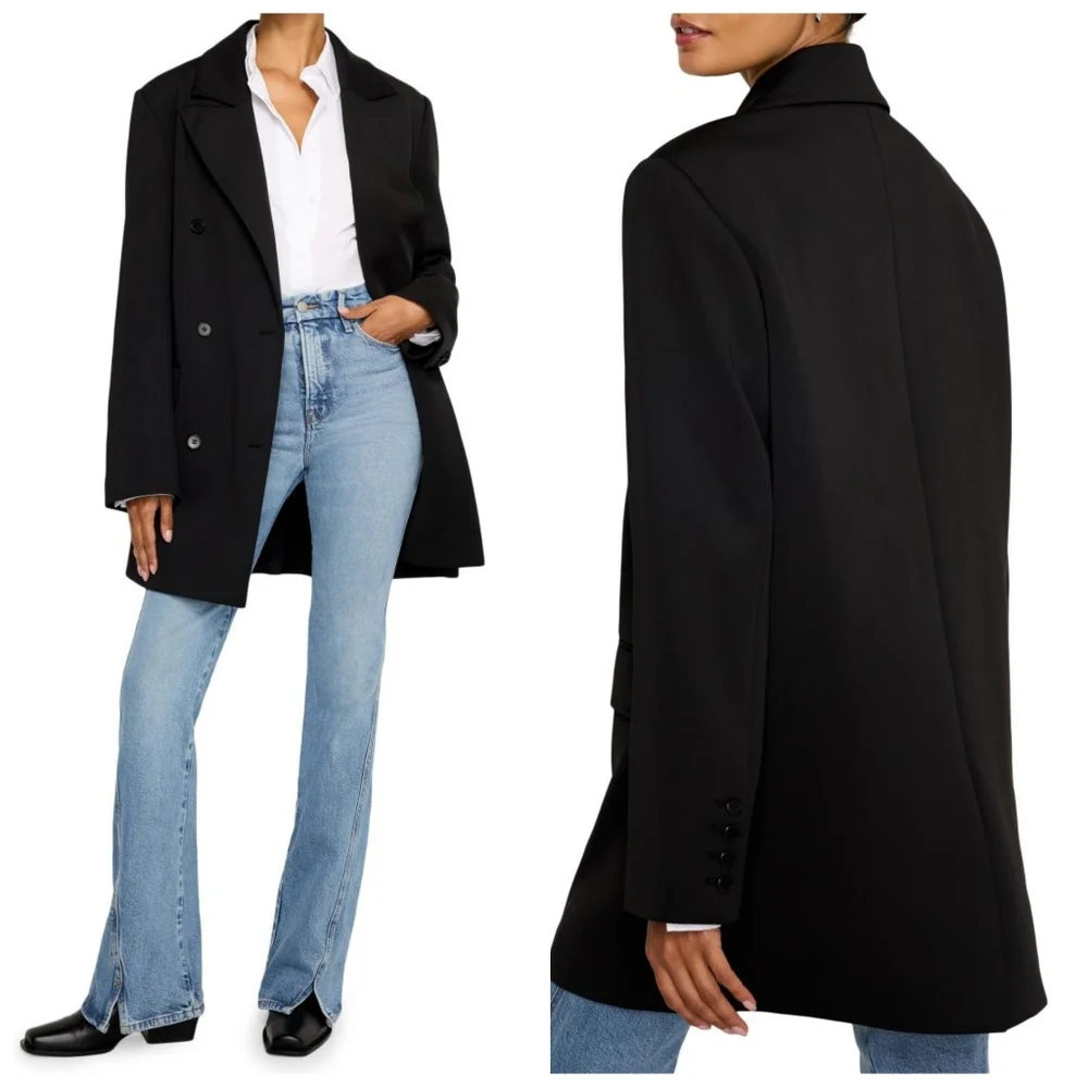 Good American Scuba Double-Breasted Longline Coat Black | Sculpting |Size 2X - Picture 4 of 4